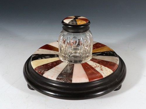 Antique Italian Grand Tour Specimen Marble Inkwell and Base, Mid-19th Century $1,900