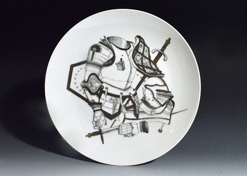 Piero Fornasetti Vintage Piero Fornasetti Plate with Coats of Antique Armour, Armature Pattern,#4 in series, 1960 $550
