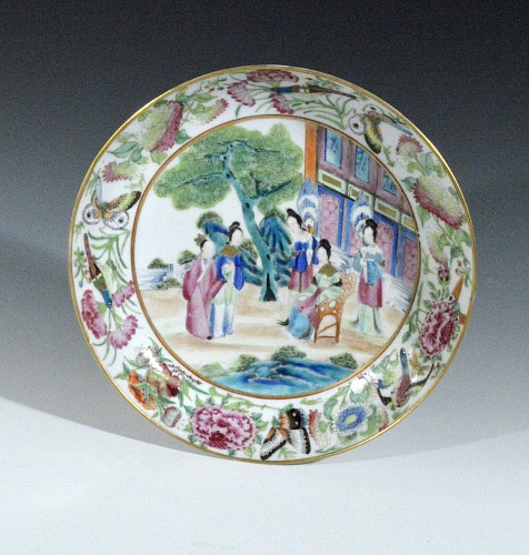 Chinese Export Porcelain Chinese Export Famille Rose Porcelain Mandarin Saucer Dish, Circa 1800-10 $500