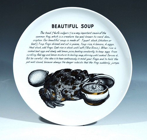 Inventory: Piero Fornasetti Piero Fornasetti Fleming Joffe Recipe Plate-Beautiful Soup, 1960s $850