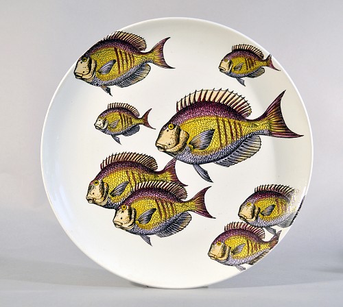 Piero Fornasetti Rare Piero Fornasetti Pottery Fish Plate,  Passata de pesce (Passage of Fish) or Pesci. #6, Circa 1960 $750