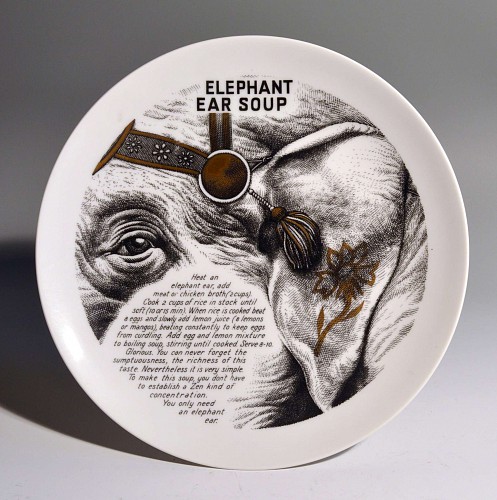 Piero Fornasetti Piero Fornasetti Fleming Joffe Porcelain Plate- Elephant Ear Soup, 1960s $750