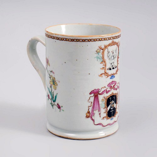 Chinese Export Porcelain Chinese Export Porcelain Armorial Tankard, Mosey with Pulleyne in Prentice, Circa 1755 $2,800