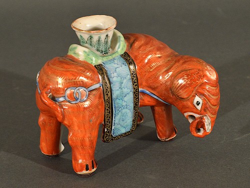 Inventory: Chinese Export Porcelain Chinese Export Porcelain Small Elephant Candlestick, 1860 $4,000