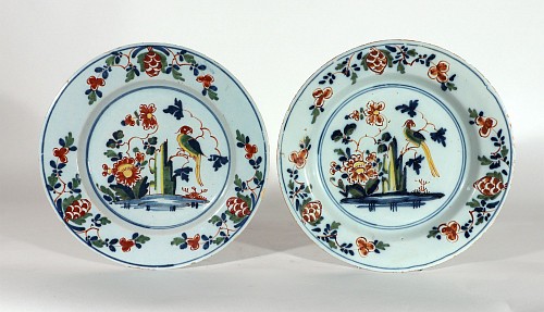 Lambeth Delftware Lambeth London Delftware Polychrome Chinoiserie Plates decorated with Parrots, 1765 $1,500