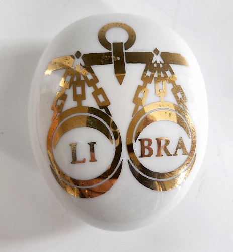 Piero Fornasetti Piero Fornasetti Zodiac Ceramic  ""Libra"" Pebble Paperweight, 1960 $785