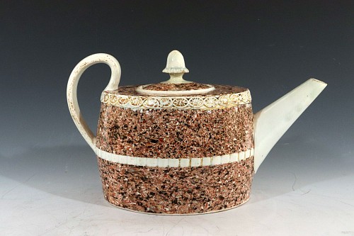 Pearlware Staffordshire Pearlware Pottery Surface Agate Teapot with Acorn Finial, 1795 $3,500