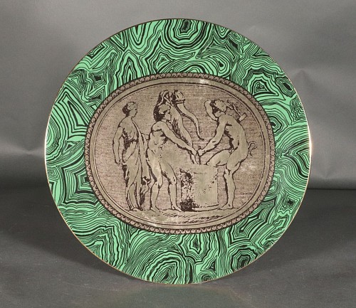 Inventory: Piero Fornasetti Piero Fornasetti Porcelain Malachite Cammei (Cameo) Plate, 1950s-60s $1,600