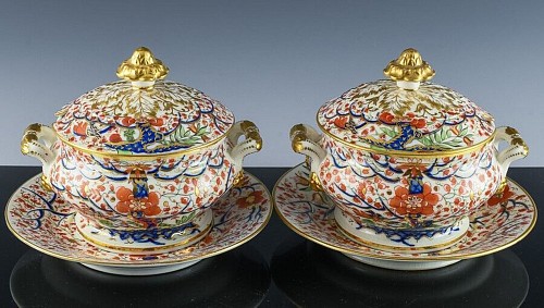 Chamberlain's Worcester Chamberlain Worcester Porcelain Pair of Sauce Tureens, Covers and Stands-Tree of Life, Circa 1818-22 $4,500