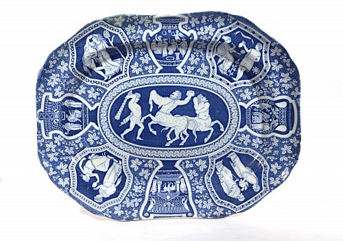Inventory: Spode Factory Spode Pottery Neo-classical Greek Pattern Blue Large Dish, Centaurs Battling Theseus, 1810-25 $1,500