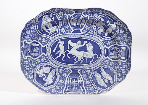 Copeland & Garrett Copeland & Garrett Pottery Neo-classical Greek Pattern Blue Large Dish, Centaurs Battling Theseus, 1833-47 $1,500