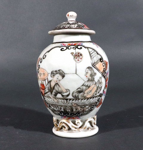 Chinese Export Porcelain Chinese Export Porcelain En Grisaille Teapoy with European Figures, 1735 $1,900