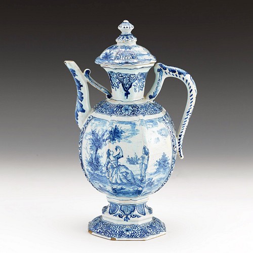 Continental Pottery French Faience Covered Blue & White Jug, 1900 $950
