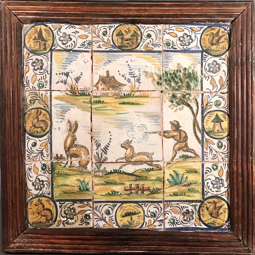 Inventory: Spanish Faience Spanish Faience Hunting Subject Tile Picture, Catalonia, 1800 $3,750