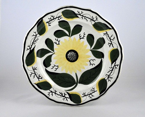 Pearlware Antique English Pottery High-fired Pearlware Sunflower Plate, Circa 1840 $300