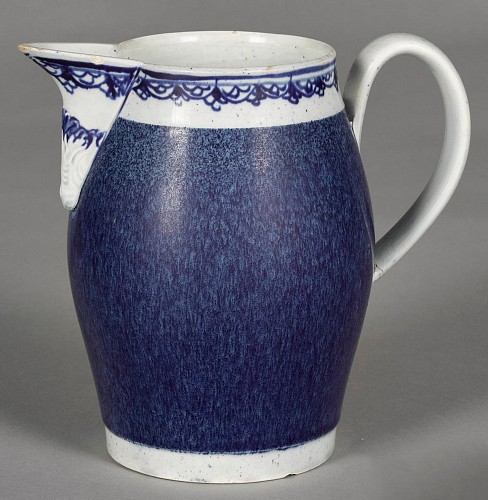 Inventory: Mocha English Pearlware Pottery Jug with Speckled Blue Glaze, 1780-1800 $1,250