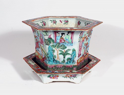 Inventory: Chinese Export Porcelain Chinese Export Porcelain Rose Canton Cache Pot & Stand, 1840-60 $3,500