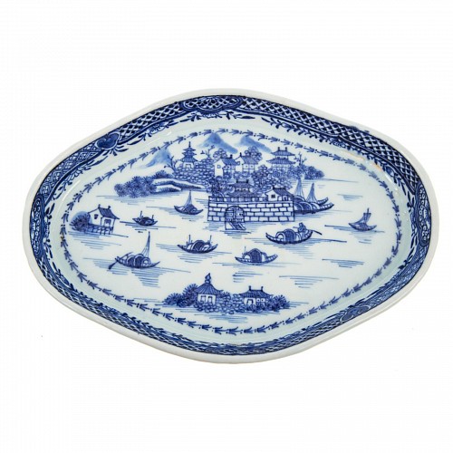 Chinese Export Porcelain Chinese Export Porcelain Blue & White Dish with The Dutch Folly Fort, 1775 $3,500