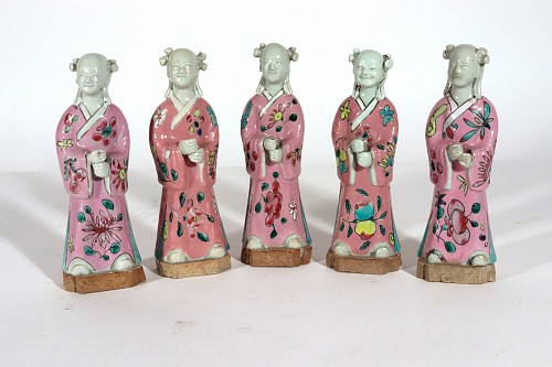 Inventory: Chinese Export Porcelain Chinese Export Porcelain Figures of Attendants- a Set of Five, 1780 $4,000
