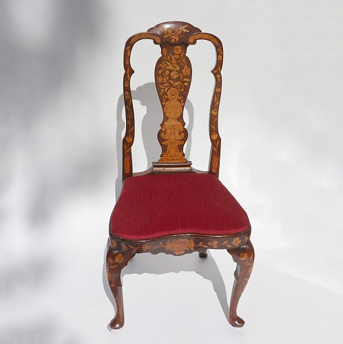 Dutch Queen Anne Style Marquetry Walnut Side Chair, 1840 $1,500