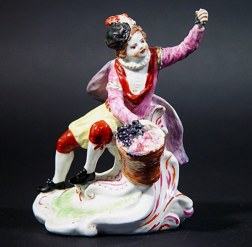 Vauxhall Porcelain Antique Vauxhall Porcelain Figure of the Season Autumn Modelled as a Grape Vendor, Circa 1756-60 $7,500