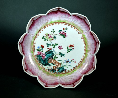 Inventory: Chinese Export Porcelain Chinese Export Porcelain Lotus Leaf-Shaped Dish, 1765 $2,750
