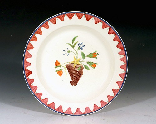 Creamware Pottery English Creamware Cornucopia Wall Pocket Decorated Plate, 1800-20 $550