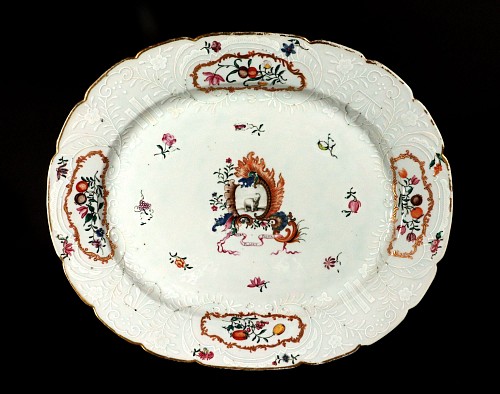 Chinese Export Porcelain Chinese Export Porcelain Armorial Dish with Coat of Arms with Elephant, Motto: "Pura Placet Piteas", After an Original Meissen Service, 1760 $3,500