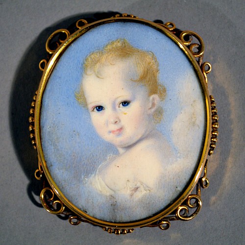 Portrait Miniature English Portrait Miniature of a Child, Circa 1840-50 $1,500