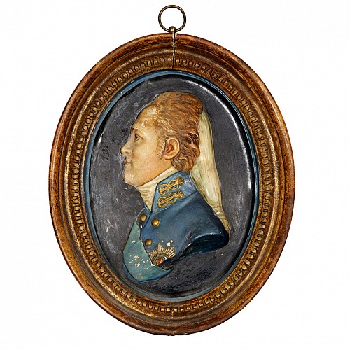 Inventory: Continental Terracotta Plaque with Portrait  of a Nobleman wearing The Order of the Garter, Late 18th Century $950