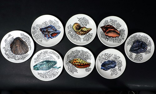Mid-century Modern Mid-century Modern Ceramic Coasters decorated with Sea Shells, Possibly Bucciarelli, 1960s-70s $895