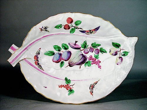 First Period Worcester Porcelain First Period Worcester London-decorated Porcelain Leaf-Shaped Dish, Circa 1770 SOLD •