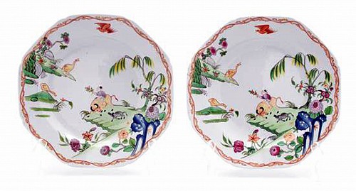 Inventory: Miles Mason English Porcelain Chinoiserie Bone China Plates, Boy & Buffalo Pattern, Probably Miles Mason, Circa 1805 $1,500