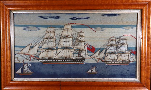 Sailor's Woolwork British Sailor's Woolwork of Four ships including Two Royal Navy Ships, 1875 SOLD •