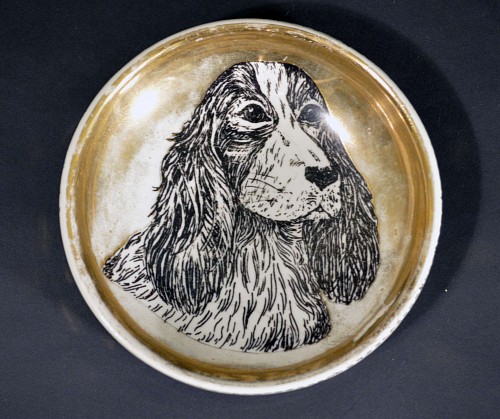 Inventory: Vintage Piero Fornasetti Dish or Dog Bowl Decorated with a Cocker Spaniel. 1960's. SOLD &bull;