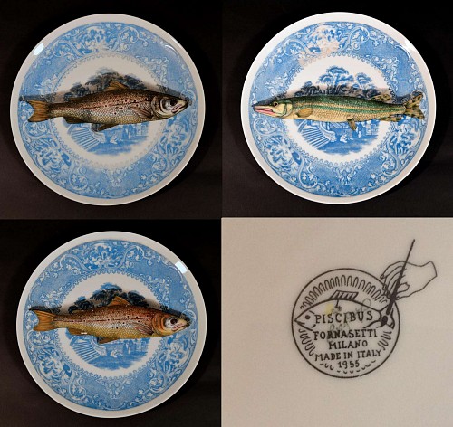 Piero Fornasetti Trompe L'oeil Fish ( Piscibus) Plates, Circa 1950's. SOLD •