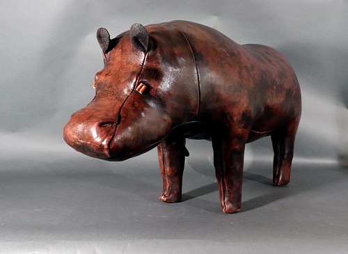 Dmitri Omersa English Leather Footstool in the form of a Hippopotamus, Jancraft for Dimitri Omersa, 1960-70s SOLD •