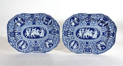 Spode Factory Spode Pottery Neo-classical Greek Pattern Blue Pair of Dishes, Bacchus Mounted on a Panther, 1810-25 $3,500