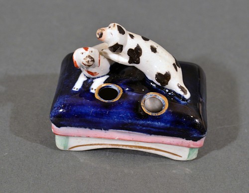 Staffordshire Staffordshire Miniature Spaniels on Pen-holder Cushion Base, 1850 $250