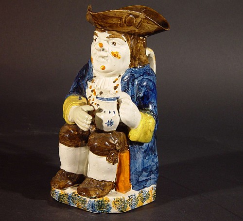 Pearlware Antique English Pottery Prattware Toby Jug, 1800-20 $1,800