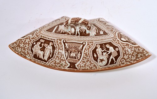 Herculaneum Herculaneum Neo-classical Greek Pattern Rare Black Shaped Covered Supper Dish, 1810 $500