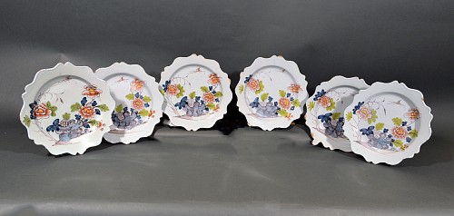 British Delftware Bristol Delftware Set of Six Chinoiserie Polychrome Plates, Redbank Back Factory, 1760 $5,000