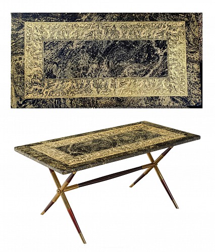 Piero Fornasetti 1950s Piero Fornasetti Neoclassical ""Bordo Bassorilievo"" Coffee Table, Circa 1955 $8,500