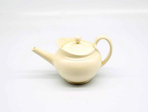 Inventory: Creamware Pottery Miniature Creamware Teapot and Cover of Unusual Shape, 1800