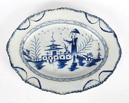 Pearlware Leeds Pottery Pearlware Oval Dish with Chinoiserie Decoration, 1790