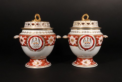 Chamberlain's Worcester Chamberlain Worcester Porcelain Crested Fruit Coolers, Covers and Liners, 1813-1816 $12,500