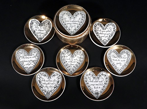 Piero Fornasetti Mid-century Piero Fornasetti Ceramic ""LOVE"" Coasters, 1960s SOLD •