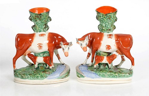 Staffordshire Staffordshire Pottery Cow Figure Spill Vases, 1860-80 $1,500