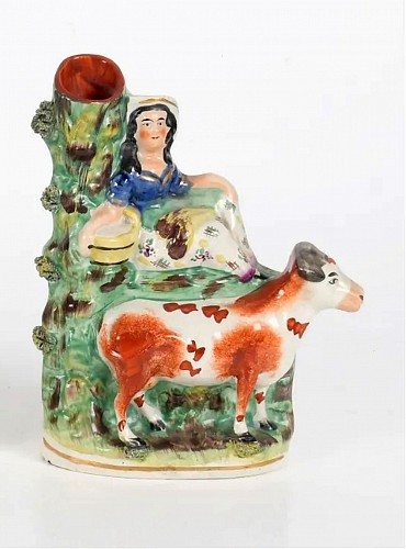 Staffordshire Staffordshire Pottery Cow  with Figure, 1860-80 $250