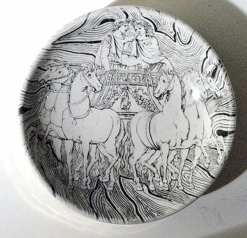 Inventory: Piero Fornasetti Vintage Piero Fornasetti Neo-classical Black and White Ashtray of a Roman Chariot, 1950-1960's $300